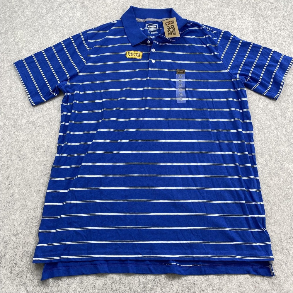 Foundry Polo Shirt Mens 2XLT Blue Stripe Quick-Dri Easy Care Big Tall Casual